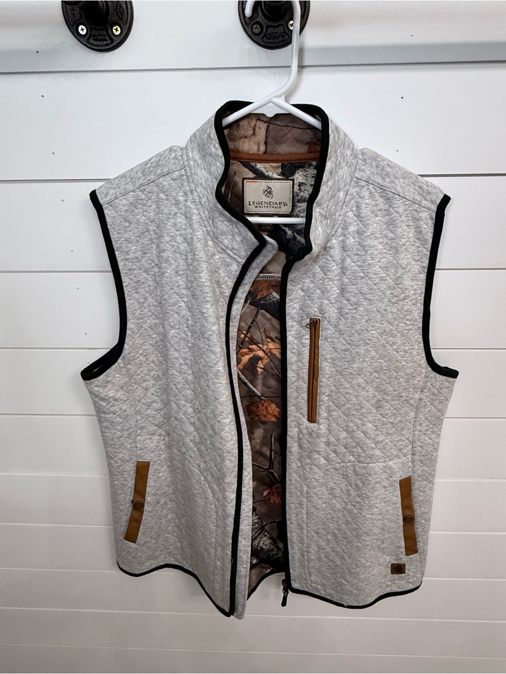 Legendary Whitetails Light Gray Vest with Camo Lining and Black Trim